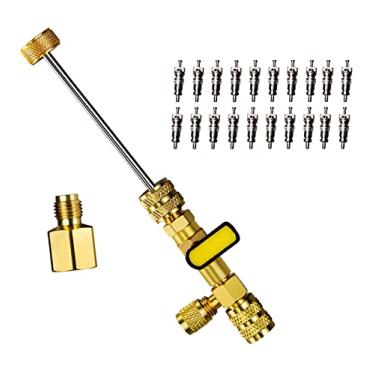 Imagem de AutoWanderer Tool Ferramenta instaladora de remoção de núcleo de válvula HVAC, ferramenta de remoção de válvula Schrader AC com porta SAE 1/4 e 5/16, adaptador de latão R410 R32 ferramentas de reparo de linha de ar condicionado para refrigeração