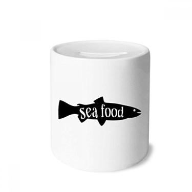 Imagem de DIYthinker Caixa de moeda de cerâmica com contorno de peixe de animal preto, presente de cofrinho