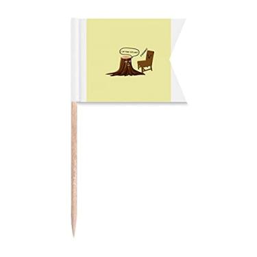 Imagem de Píer de madeira cadeira, móveis, bandeiras de palito de dentes, marcação de etiquetagem para festas, bolos, alimentos, queijo