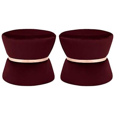 Imagem de Kit 02 Puffs Decorativo Sala de Estar 45cm Dhaka Veludo Vinho - Gran Belo