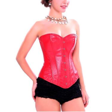 Imagem de Corpete Corset Corselet Redutor Modelador Cintura Pino Couro Vermelho M485