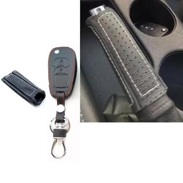 Imagem de Kit Capas Couro Alavanca Freio De Mão + Chave Canivete Cruze G2 2017 2018 2019 2020 2021 2022 2023