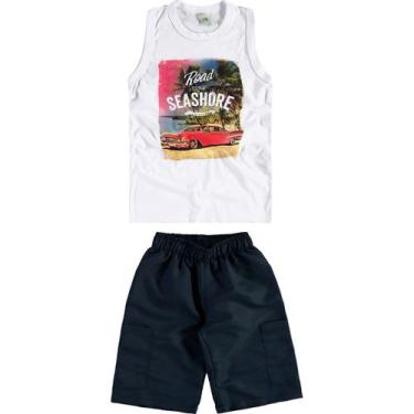 Imagem de Conjunto Infantil Malwee Camiseta Regata e Bermuda - Em Cotton e Sarja - Azul e Branco