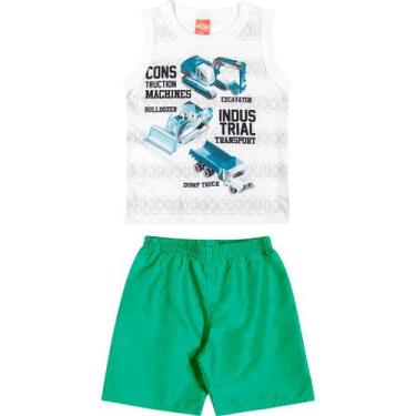 Imagem de Conjunto Infantil Elian Camiseta Regata e Bermuda - Em Algodão e Poliéster - Verde e Branco