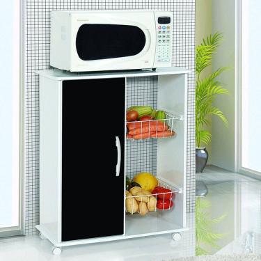 Imagem de Fruteira com Rodízio 1 Porta 2 Cestas Iana Branco/Preto