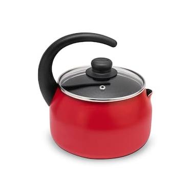 Imagem de Chaleira Multiflon Paprika em Alumínio com Tampa de Vidro Vermelha - 2,4 L