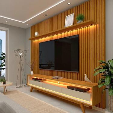 Imagem de Rack E Painel Ripado Para TV Até 85 Led Nobre 230 Com Pés Naturale - Gelius