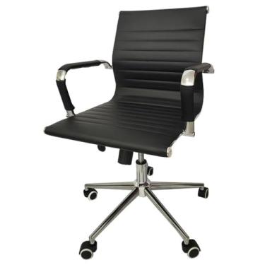 Imagem de Cadeira Giratória Baixa Office Esteirinha Rivatti em Pu Preta Base Rodízio Cromado