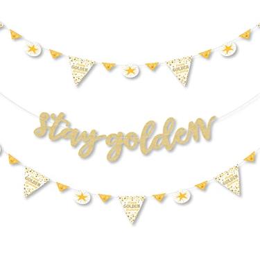Imagem de Big Dot of Happiness Golden Birthday - Decoração de faixa de letras de festa de feliz aniversário - 36 recortes de banner e letras douradas sem bagunça com glitter dourado