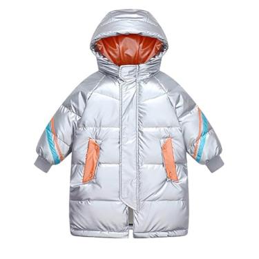 Imagem de Casaco infantil para meninas, meninos, inverno, com capuz, embalável, leve, quente, acolchoado com capuz, Prata, 3-4 Anos