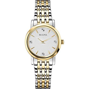 Imagem de Bulova Relógio feminino de quartzo clássico, diamante de aço inoxidável, Ouro amarelo em dois tons, Quartzo clássico