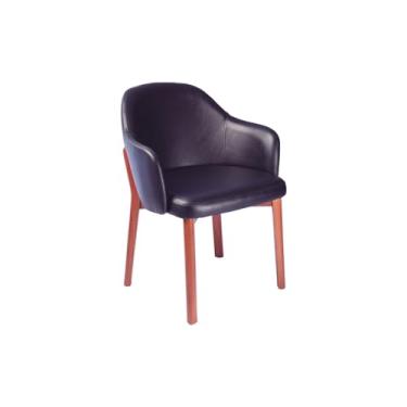 Imagem de Poltrona Tramontina Porto com Base em Madeira Tauarí Amêndoa com Acabamento Verniz Incolor e Estofado Preto