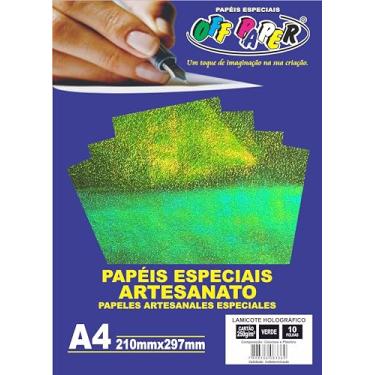 Imagem de Papel Lamicote Holográfico Verde A4 250g – OFF PAPER | Pacote com 10 Folhas | Papel Espelhado e Colorido para Convites, Artesanato, Cartões e Impressões Criativas