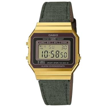 Imagem de Casio Relógio digital unissex vintage com pulseira de tecido, Verde, One Size, RELOJ DIGITAL CASIO VINTAGE A700WEGL-3AEF 37 MM OURO Y VERDE