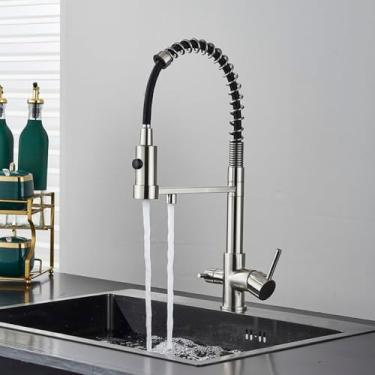 Imagem de Filtro de água da cozinha torneira dupla bico filtro misturador de água potável rotação purificação de água recurso torneiras de cozinha, níquel escovado, 1