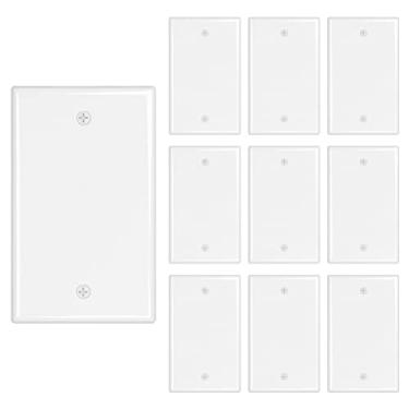 Imagem de Iwillink (Pacote com 10) Placa de parede em branco, tampas elétricas para tomadas/interruptores não utilizados, tamanho padrão 1 gangue 11,4 x 7 cm, branco brilhante