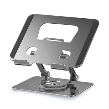 Imagem de Suporte para Tablet Smartphone Celular em Alumínio Ajustável com Metal Resistente Apoio para Mesa Pedestal Portátil Dobrável Articulado Base Rotativa 360º (PRATA)