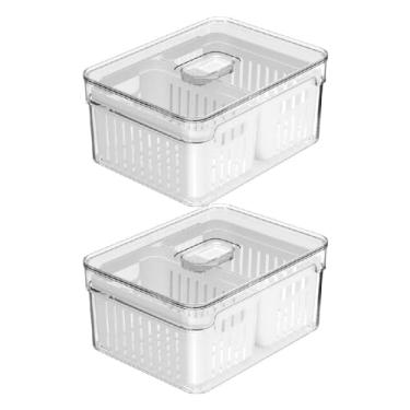 Imagem de OU OF650NT KIT C/ 2 Organizadores de Geladeira com 2 Cesto Escorredor Interno, 2,2 L - Caixa Plástica para Legumes, Saladas