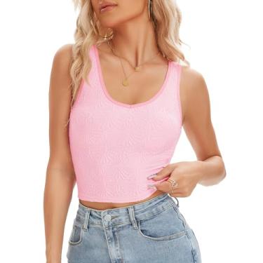 Imagem de BAIGRAM Camiseta regata feminina Y2K cropped jacquard gola V para sair na moda casual fofa verão floral cropped, rosa, G