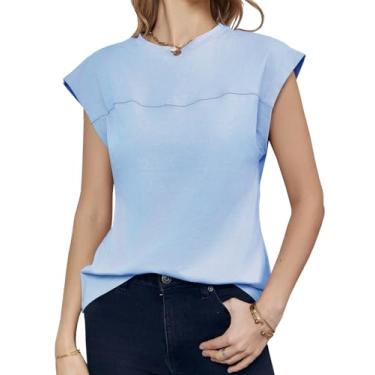 Imagem de Tankaneo Camiseta regata feminina de verão, casual, gola redonda, caimento solto, manga cavada, Azul, M