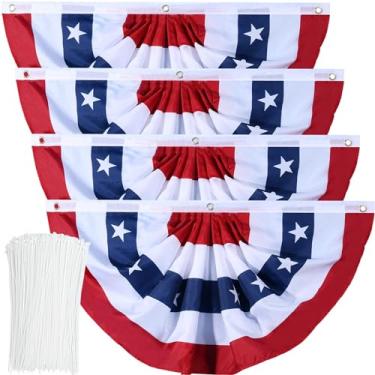 Imagem de Bandeira Americana Bunting Bandeira Patriótica Plissada Bandeira dos EUA com ilhós de latão e laços de zíper para decoração externa do dia da memória de 4 de julho (10 x 1,6 m)