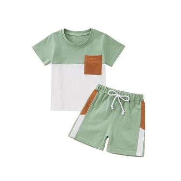 Imagem de Usaibhir Roupas para bebês meninos, roupas de verão, patchwork, xadrez, camiseta e shorts para meninos 1t 2t 3t 4t 5t, Patchwork G, 3-4 T