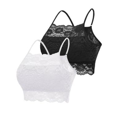 Imagem de Avidlove 2 peças Bralettes de renda sem fio costas nadador blusa cropped de camada dupla, Preto e branco, G