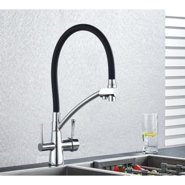 Imagem de Torneira da pia da cozinha torneira do filtro de água pura misturador guindaste dupla alças purificação cozinha e torneira fria, cromo a