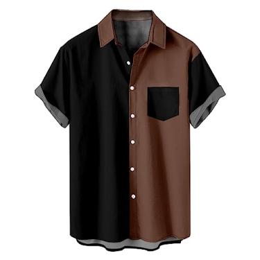 Imagem de Camiseta estampada masculina outono inverno manga curta gola tartaruga cardigã camiseta masculina 2024 moderno Y2K, B-176 marrom, XXG