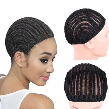 Imagem de Touca de peruca trançada de crochê elástica em preto para facilitar a costura, tamanho médio