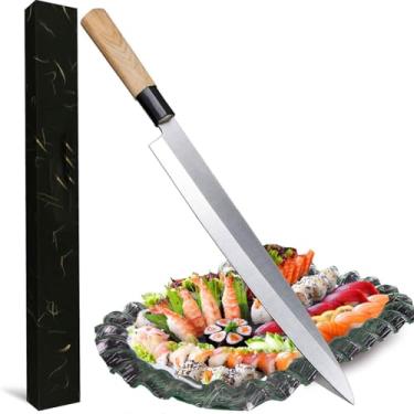 Imagem de LIUZHANGYU Faca de chef de sushi japonês, faca de salmão, lâmina afiada, facas de melancia, sashimi, faca Yanagiba de aço inoxidável 5Cr15mov, cabo de bordo