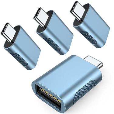 Imagem de AuviPal Adaptador USB C para USB 3.1 de 10 Gbps (pacote com 4), conversor Thunderbolt 4/3 para USB OTG para iPhone 15, MacBook, iPad, iMac e mais dispositivos tipo C - azul