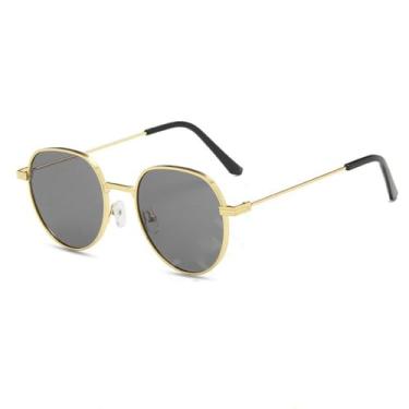 Imagem de Armação redonda óculos de sol feminino masculino senhoras lente óculos ultra leve vintage retro óculos de sol, c2 ouro cinza, um tamanho