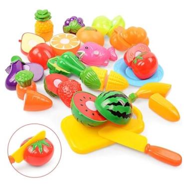 Imagem de Comidas De Brinquedo Com Velkro Para Cortar Cozinha Infantil Com Frutas E Legumes 12 Peças Didáticas Crec Crec