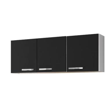 Imagem de Armário Aéreo Parma 150cm 3 Portas Branco/Preto - Lumil Móveis