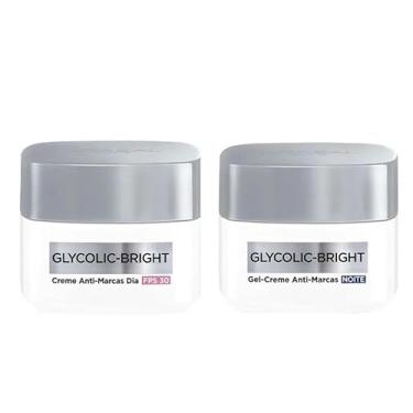 Imagem de L'Oréal Paris Glycolic Bright Kit Anti-Marcas Dia e Noite com Ácido Glicólico e Niacinamida, Creme Dia FPS 30 e Gel-Creme Noite, Reduz Manchas e Uniformiza a Pele, 49ml