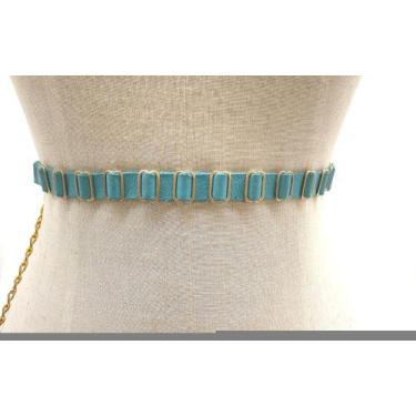 Imagem de Cinto feminino fino couro com corrente CLC1080 - Barão do Couro, Azul,