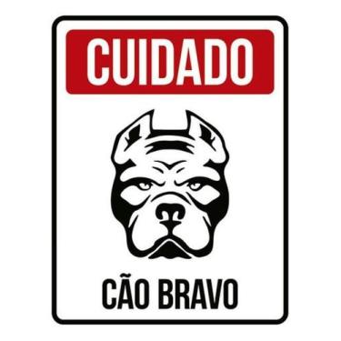 Imagem de Placa Sinalização - Cuidado Cão Bravo Vermelha 27X35 - Sinalizo