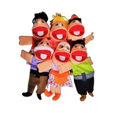 Imagem de Fantoche de Mão Família Branca Completa Papai Mamãe Vovó Vovô Filhinho