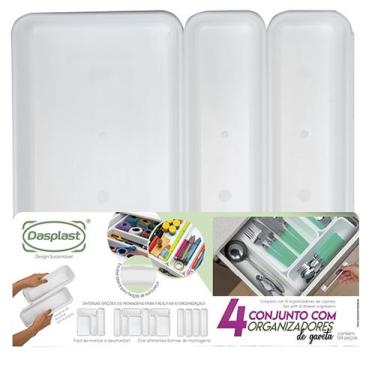Imagem de Kit 4 Organizador Gavetas Divisor Porta Talheres Cozinha 0800 - DASPLA