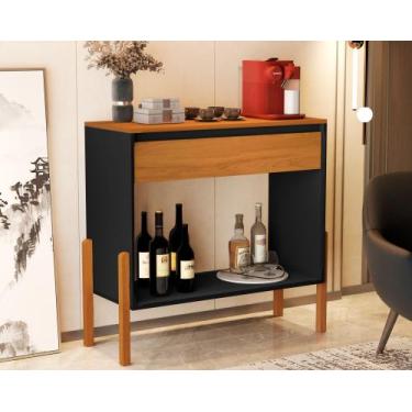 Imagem de Aparador Sala Libano Com 1 Gaveta E Pés De Madeira Maciça Cor Preto/Na