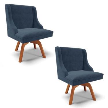 Imagem de Kit 2 Cadeiras Estofadas Giratória para Sala de Jantar Lia Suede Azul 