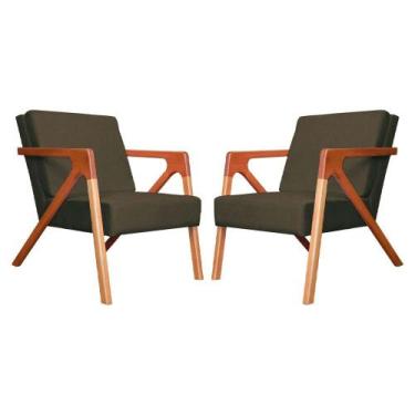 Imagem de Conjunto 2 Poltronas Monalisa Com Braços de Madeira Suede Marrom - LM 