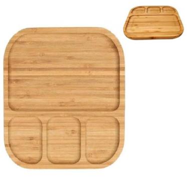 Imagem de Petisqueira De Bambu Quadrada Com 4 Divisórias Diferentes - Tecnoserv