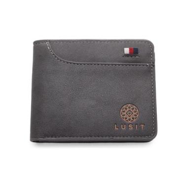 Imagem de Carteira masculina Lusit Couro Minimalista modelo fino, Cinza, Claro