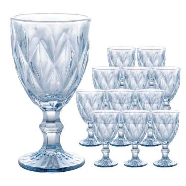 Imagem de Jogo 12 Taças de Vidro Diamond Diamante Azul Metálico para Água 325ml 