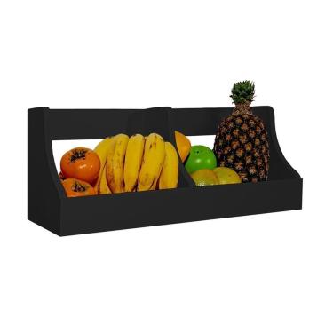 Imagem de Fruteira Suspensa De Parede Prateleira Porta Legumes Cozinha Em Madeira Preto Laca