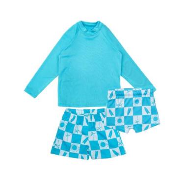 Imagem de Kit Praia Menino Blusa Proteção Uv+ Sunga + Bermuda Infantil - Fofotin