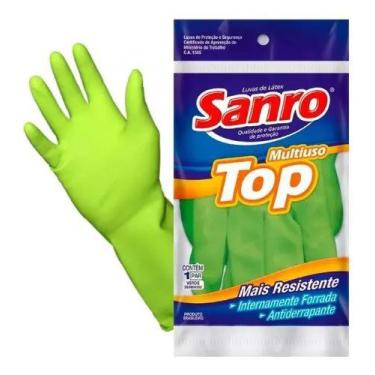 Imagem de Luva Latex Verde Sanro Top Multiuso Forrada Pequena