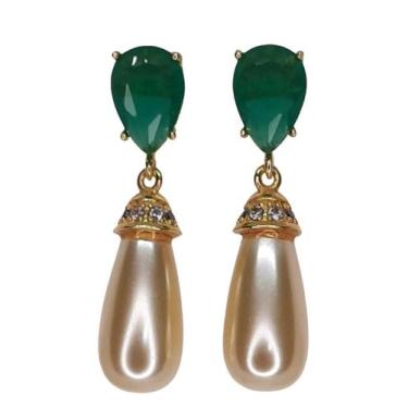Imagem de Brinco Pérola E Cristal Verde - Tânia Nippes
